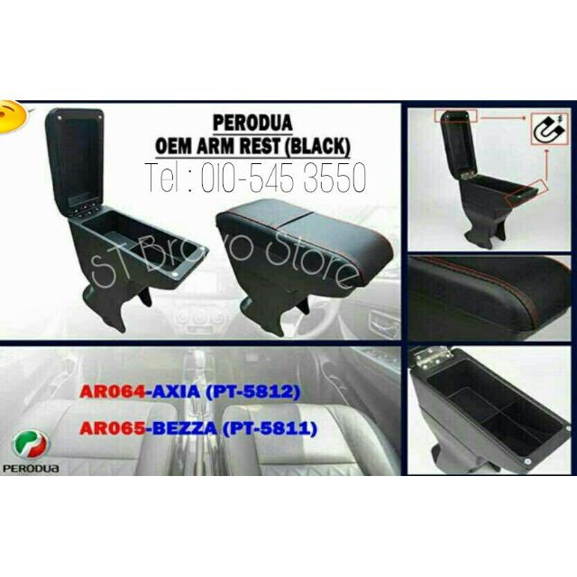 Perodua Axia Bezza OEM PVC Arm Rest Console Box (Black Leather w red