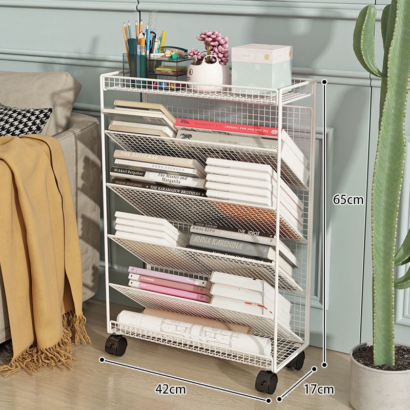 Desk Side Small Bookshelf Desk Side Storage Rack Movable Wheeled