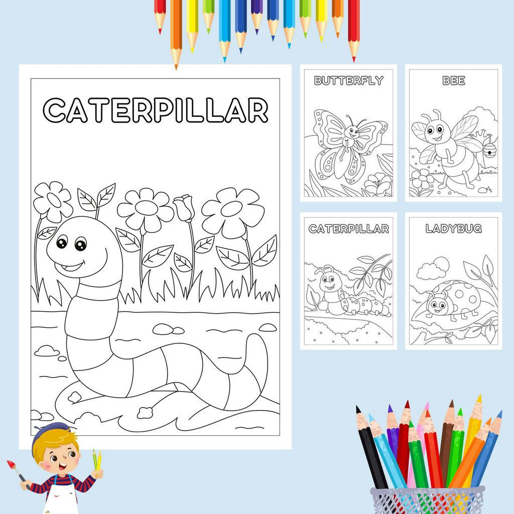 Children Coloring Book In The Garden Butterfly Children Activity Book ...