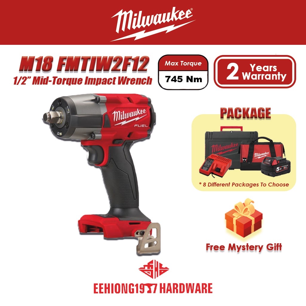 Milwaukee M18FMTIW2F12-0 18V Fuel GEN2 Mid-Torque 1/2'' Impact Wrench with  Frict