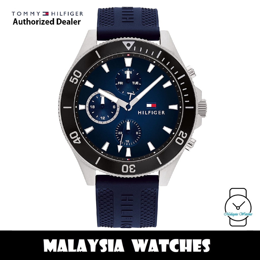 (100% Original) Tommy Hilfiger Larson 1791920 Quartz Blue Dial Silicone ...