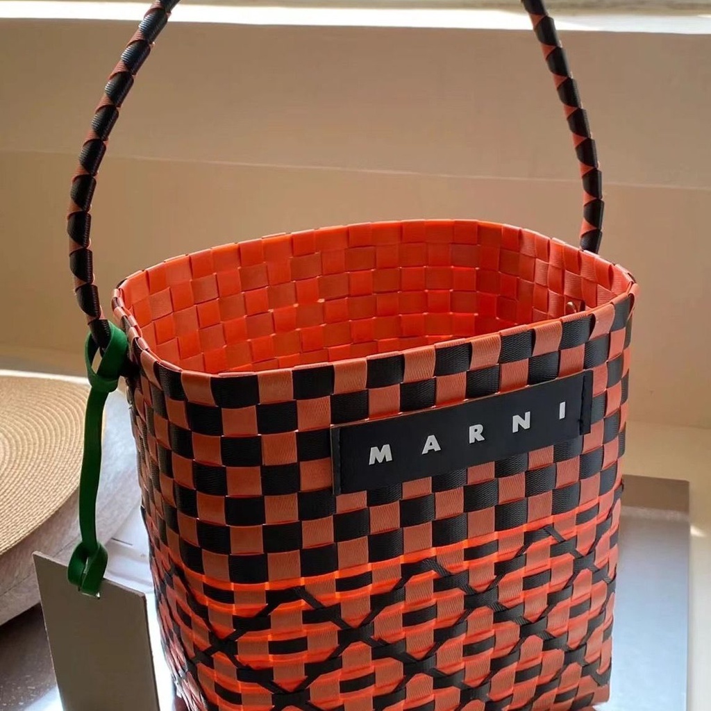Girls Bags Marni market Charity Style Vegetable Basket Woven Bag Handmade Plastic Beach Handbag Picnic Ready Stock