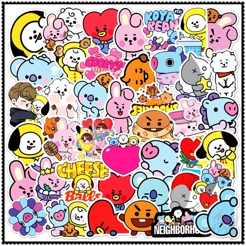 50Pcs/Set BTS BT21 Series 02 Stickers DIY Mixed Waterproof Fashion ...