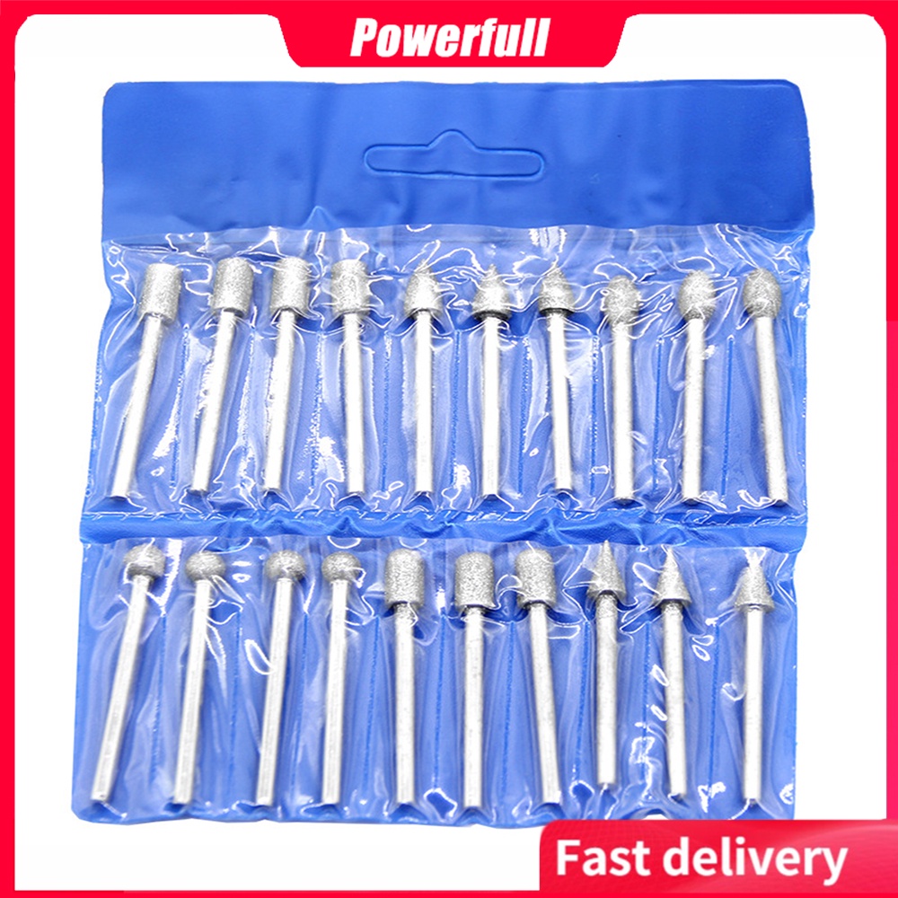 20pcs！3mm Shank Diamond Burrs Grinding Rotary Tools Drill Bits Sets ...