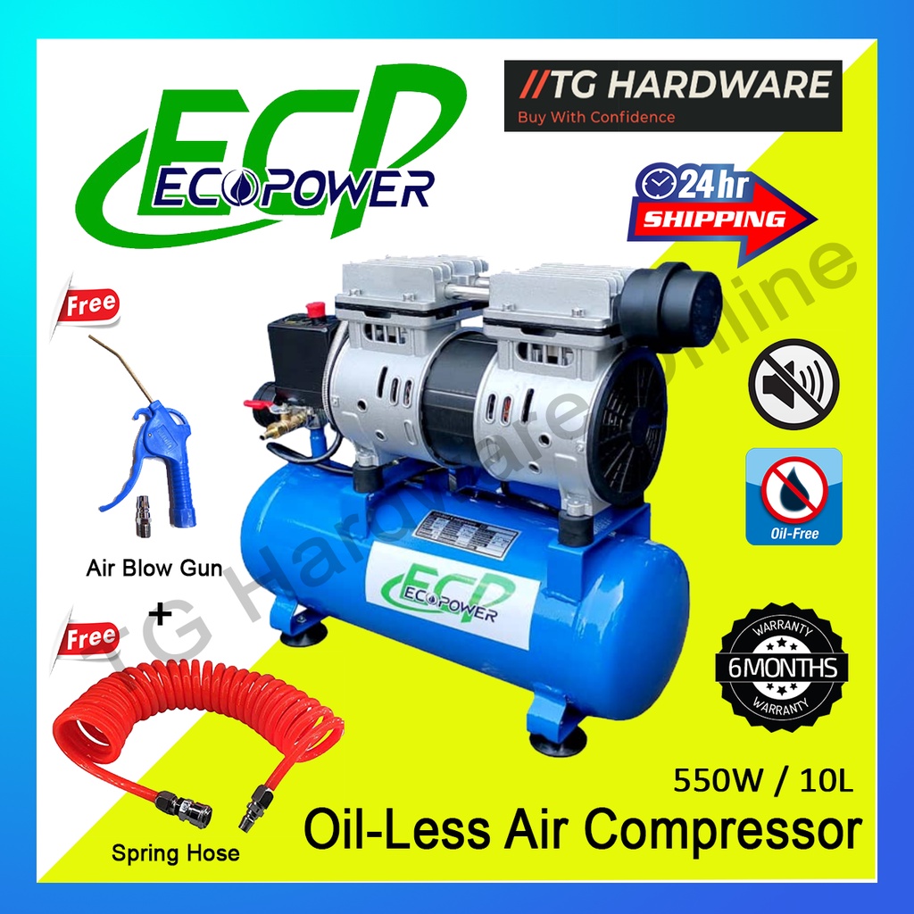 ECP OK9LOS 10L OilLess Air Compressor (550W) FREE Air Blow Gun