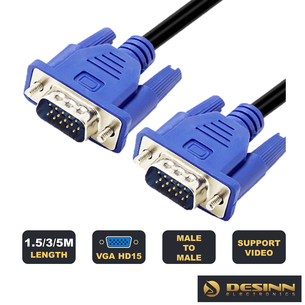 VGA Male to Male Cable HD15 1.5 / 3 / 5 meter video monitor projector ...