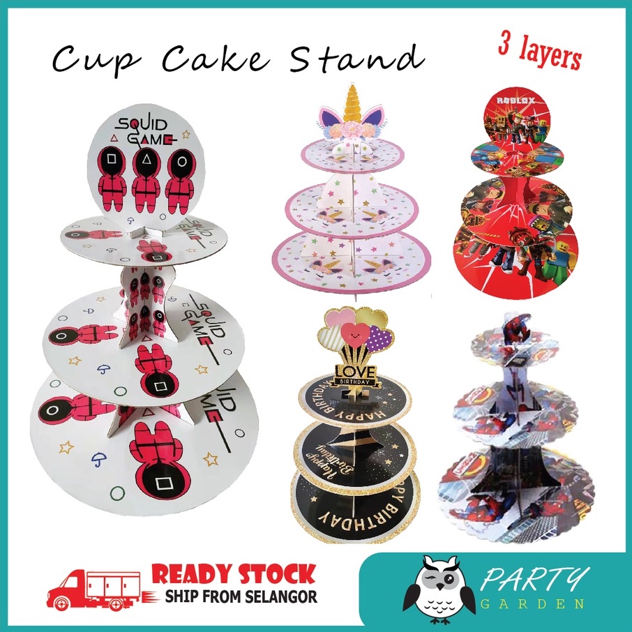 3 Tier Cartoon Cupcake stand / Frozen / baby shark / avengers / minion /  cake stand Squid Game Roblox Unicorn Cocomelon | Shopee Malaysia