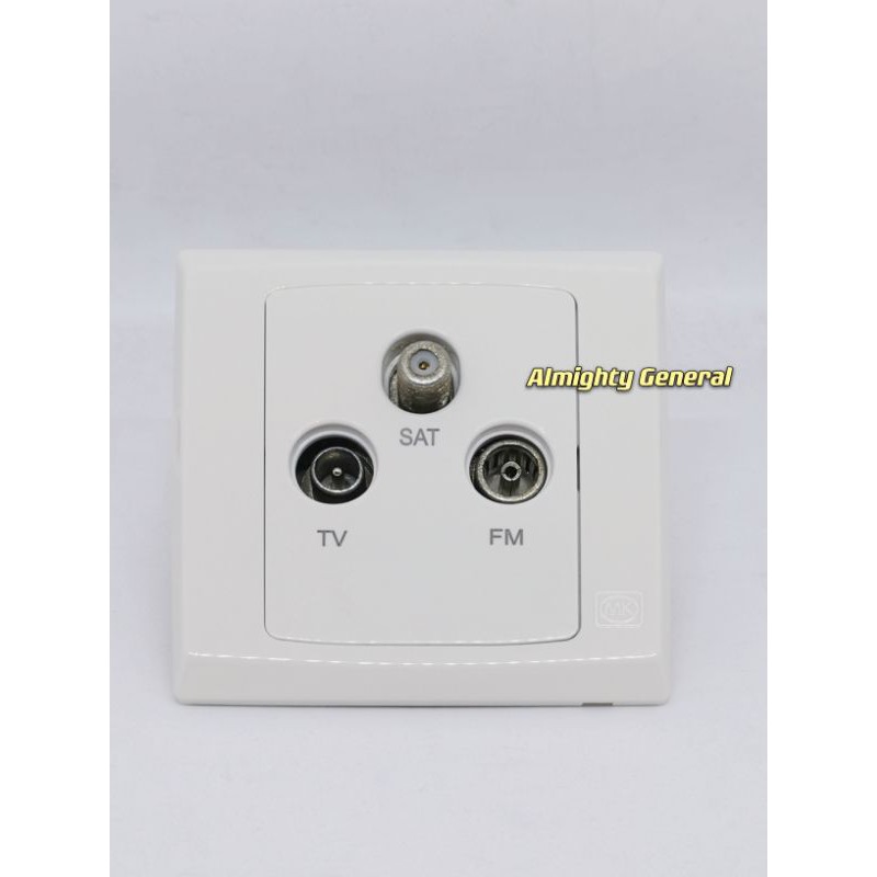 MK 3 Gang Co-Axial TV,F Type Screw Connector & FM Socket, White ...