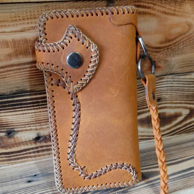 Genuine Leather Long Men's Wallet Suitable For Woven Rope BIKER ...
