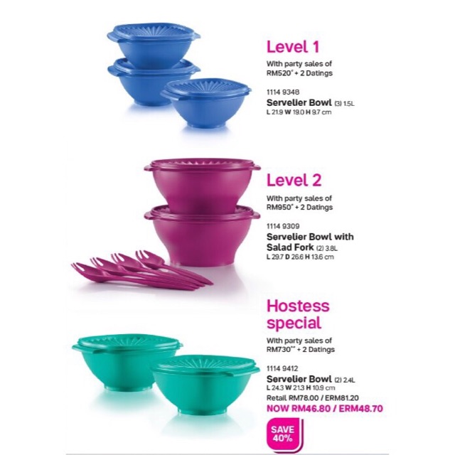 Tupperware Servelier Bowl Hostess Salad 700ml 