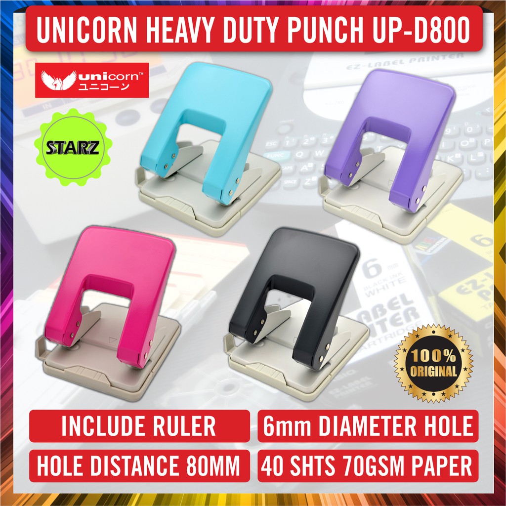Unicorn Heavy Duty 2 Hole Puncher 40 Sheet Capacity / Adjustable Ruler ...