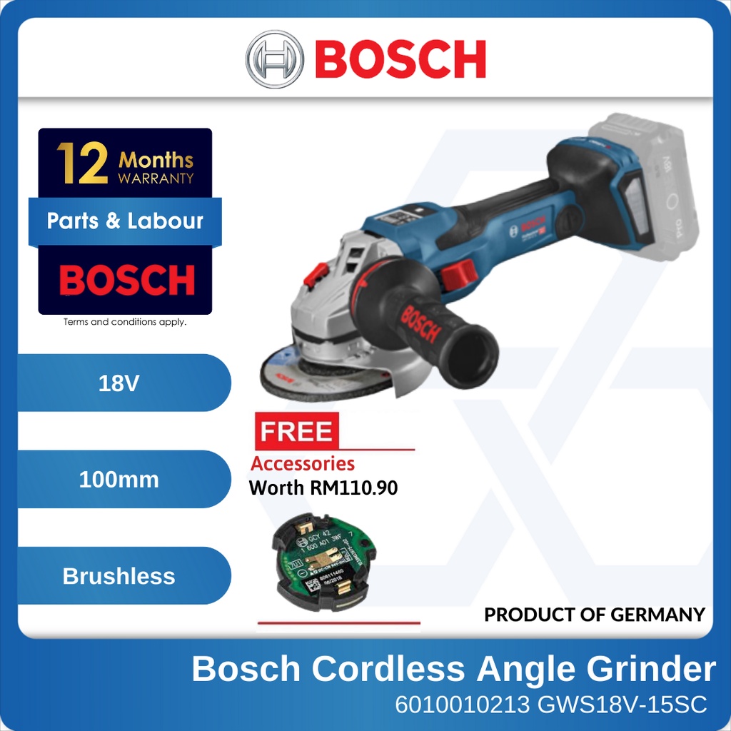 Bosch Solo Gws18v 15sc 100mm Biturbo Brushless Cordless Angle Grinder