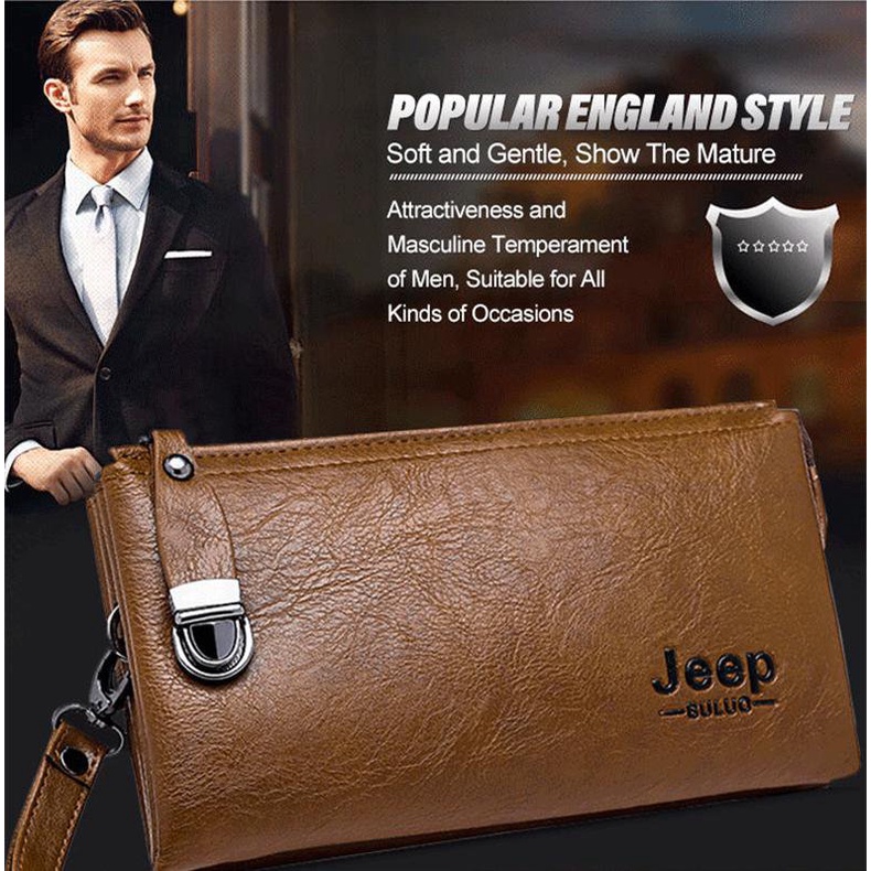 Jeep Lock Buckle Soft Leather Handbag Men Business Long Wallet Shopee