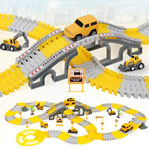 Diy construction city truck race car track road set children's building ...