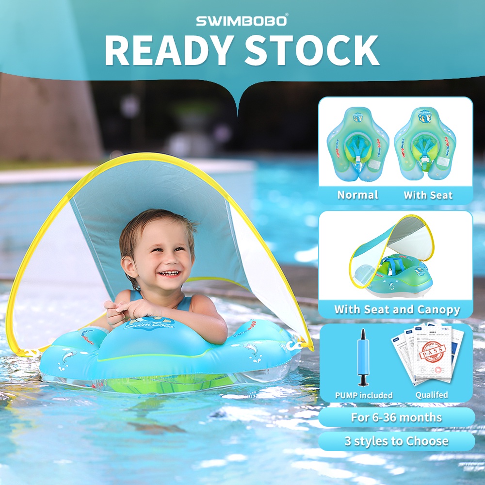 Swimbobo Inflatable Baby Float With Removable Canopy UPF 50+ Sun ...