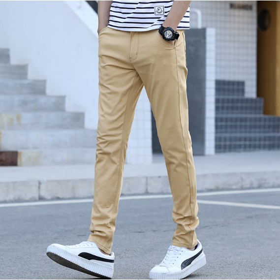 Men Slim Fit Seluar Slack Stretch Cotton Casual Pants Chinos Elastic Cotton  Long Trousers