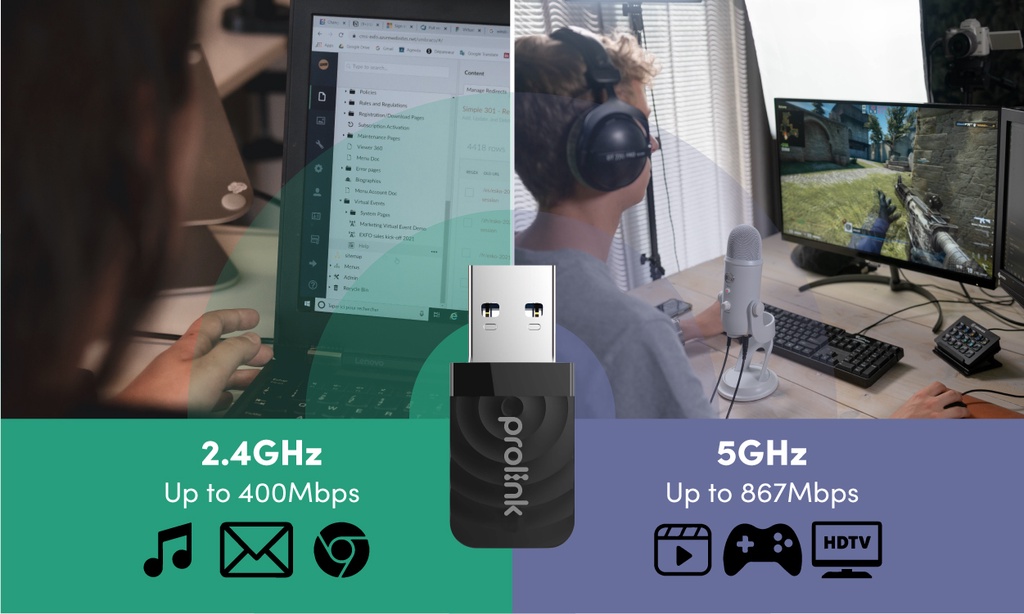 Prolink USB WiFi Adapter AC1300 5G/2.4G WiFi Receiver Dongle Mini ...