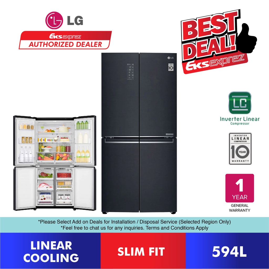 LG Slim French Door Inverter Fridge GCB22FTQPL (594L) with Hygiene