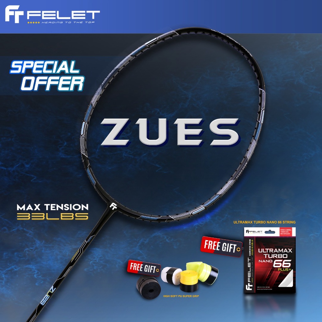 FELET ZUES Badminton Racket ( FREE STRING and GRIP ) 100% Original by FLEET Shopee Malaysia