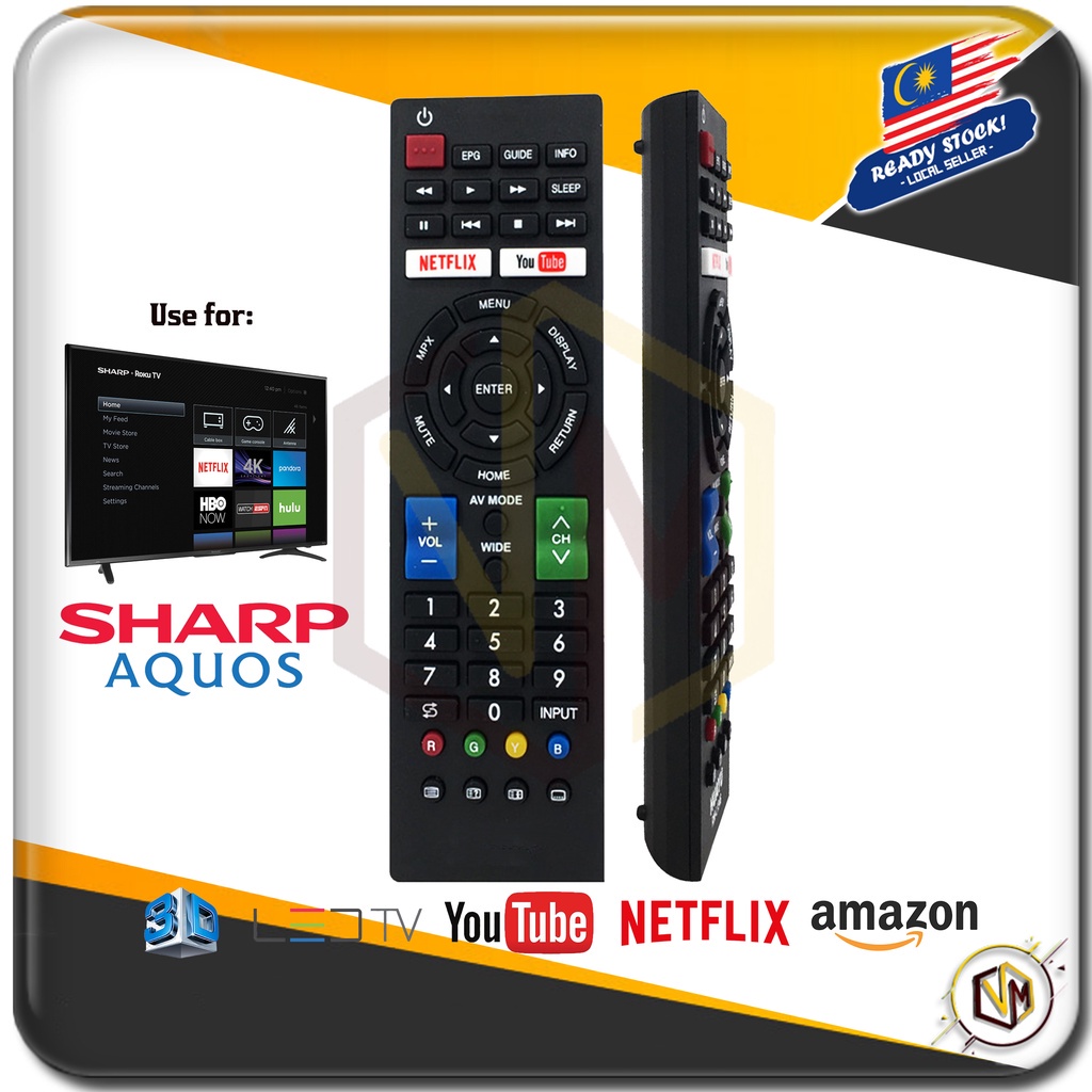 Universal SHARP SMART TV Remote Control 3D NETFLIX LED LCD GB225WJSA ...