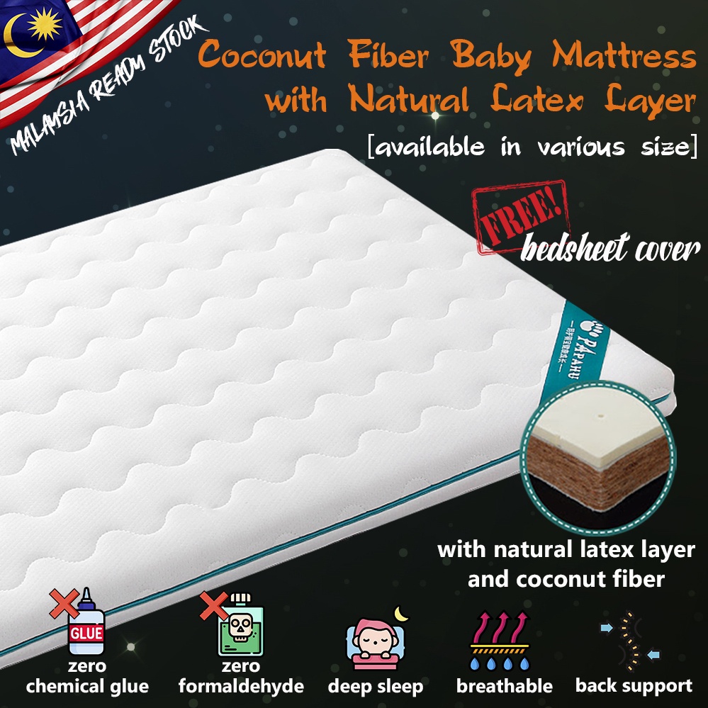 [FREE BEDSHEET] PAPAHU NATURAL LATEX BABY MATTRESS BABY COT MATTRESS SPINAL CARE BABY PLAYPEN