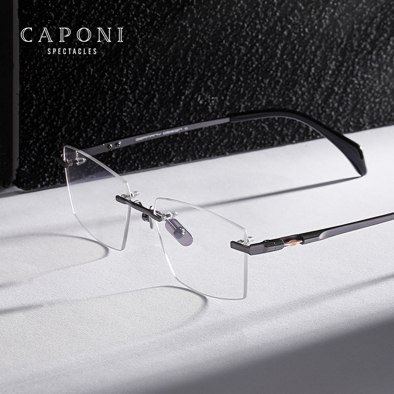 CAPONI Men's Pure Titanium Glasses Frameless Design For Men Light