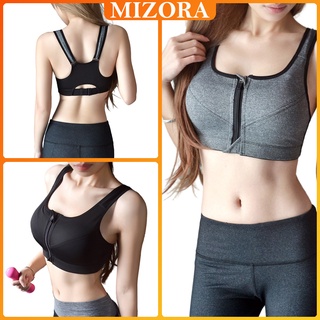 MIZORA Women Adjustable Cross Back Zipper Sport Bra Plus Size Push Up  Hawanis Zip Depan Yoga Running Jogging Gym RS047