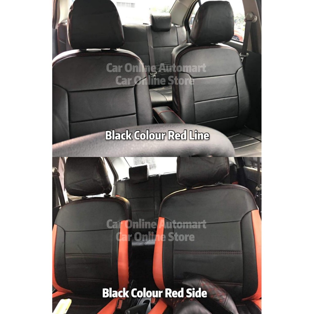 PERODUA Car Seat Cover PVC Leather Black colour Red Line / Red Side