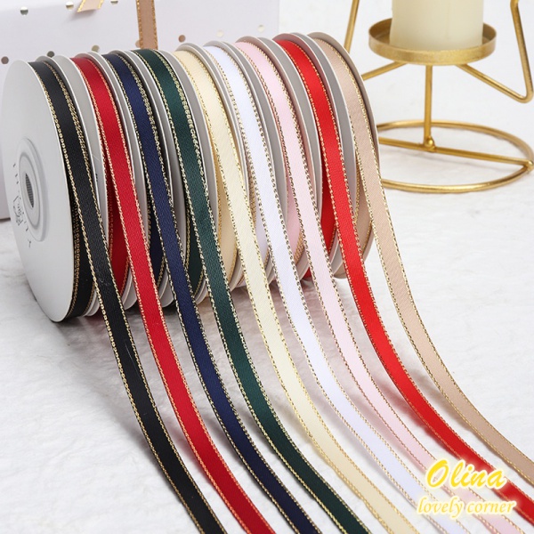 18.2metres/roll 6mm width gold rim thin ribbon handmade material rope ...
