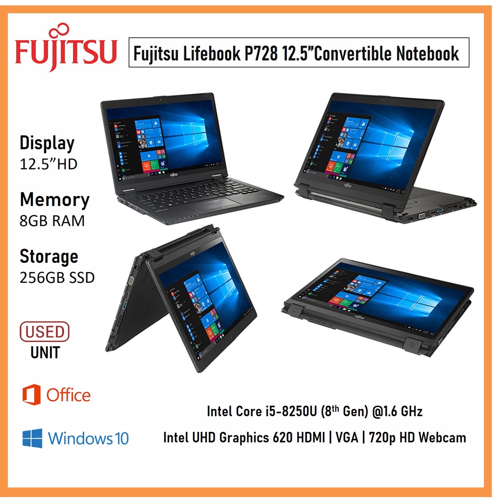 Fujitsu LIFEBOOK P728 Hybrid (2-in-1 LAPTOP) (12.5") Touchscreen Intel ...