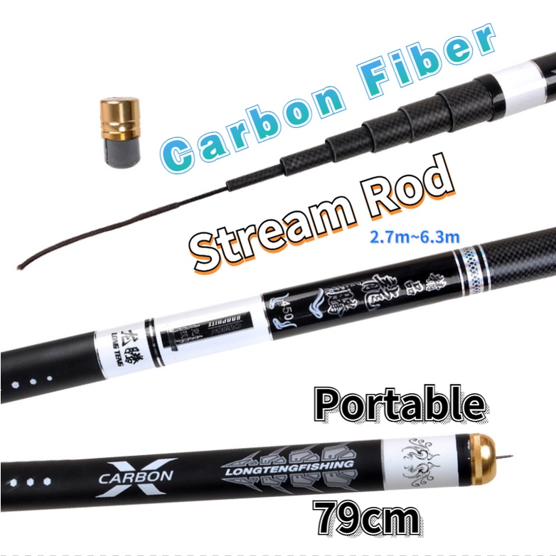 Hot Sale High Carbon 1:9 Power Telescopic Fishing Rod 2.7m-6.3M Carp Fishing  Pole Super Hard Trout Tenkara Fishing Rod 19Hardness