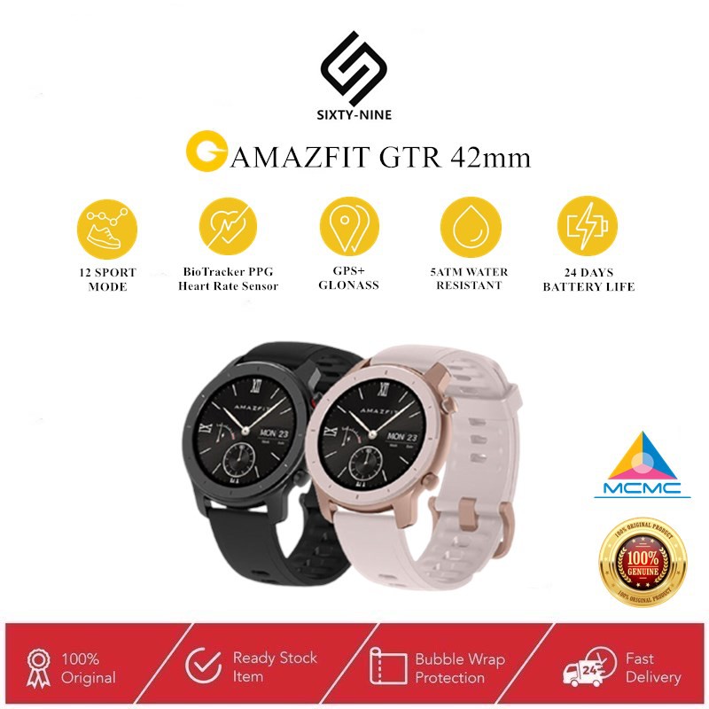 Amazfit gtr 42mm black hot sale