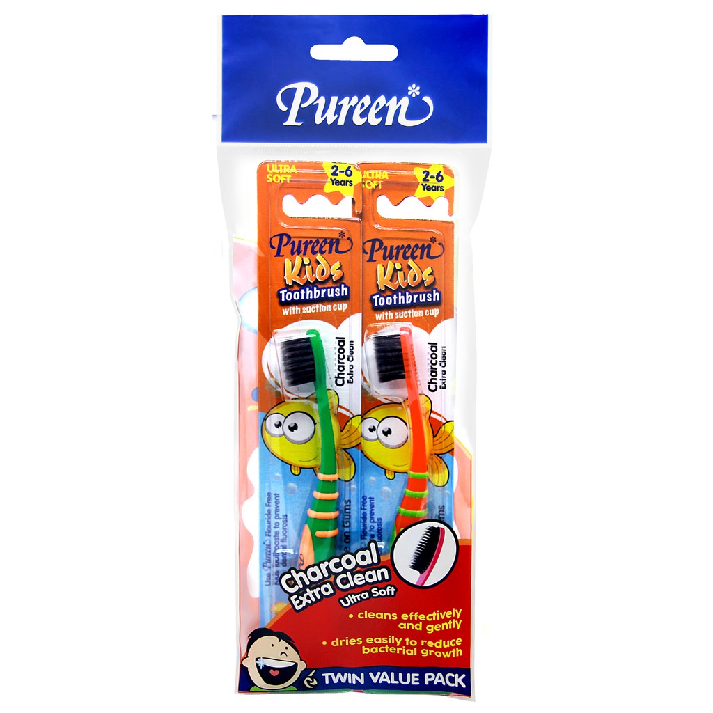 Pureen Kids Toothbrushes with Charcoal Bristles (Twin Value Pack ...