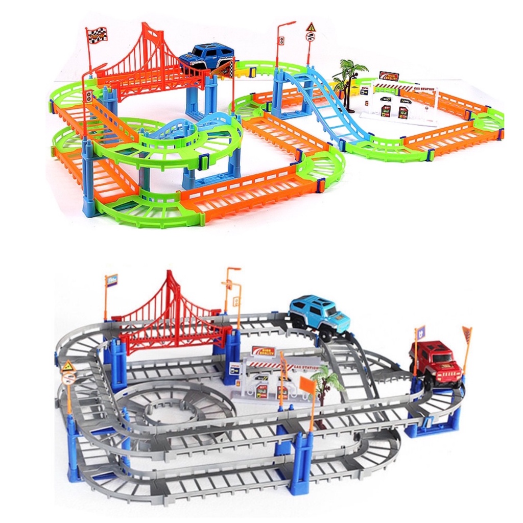 Kids 3D Two Layers Multi Track Assembly Electric Toy Car Race Track Set ...