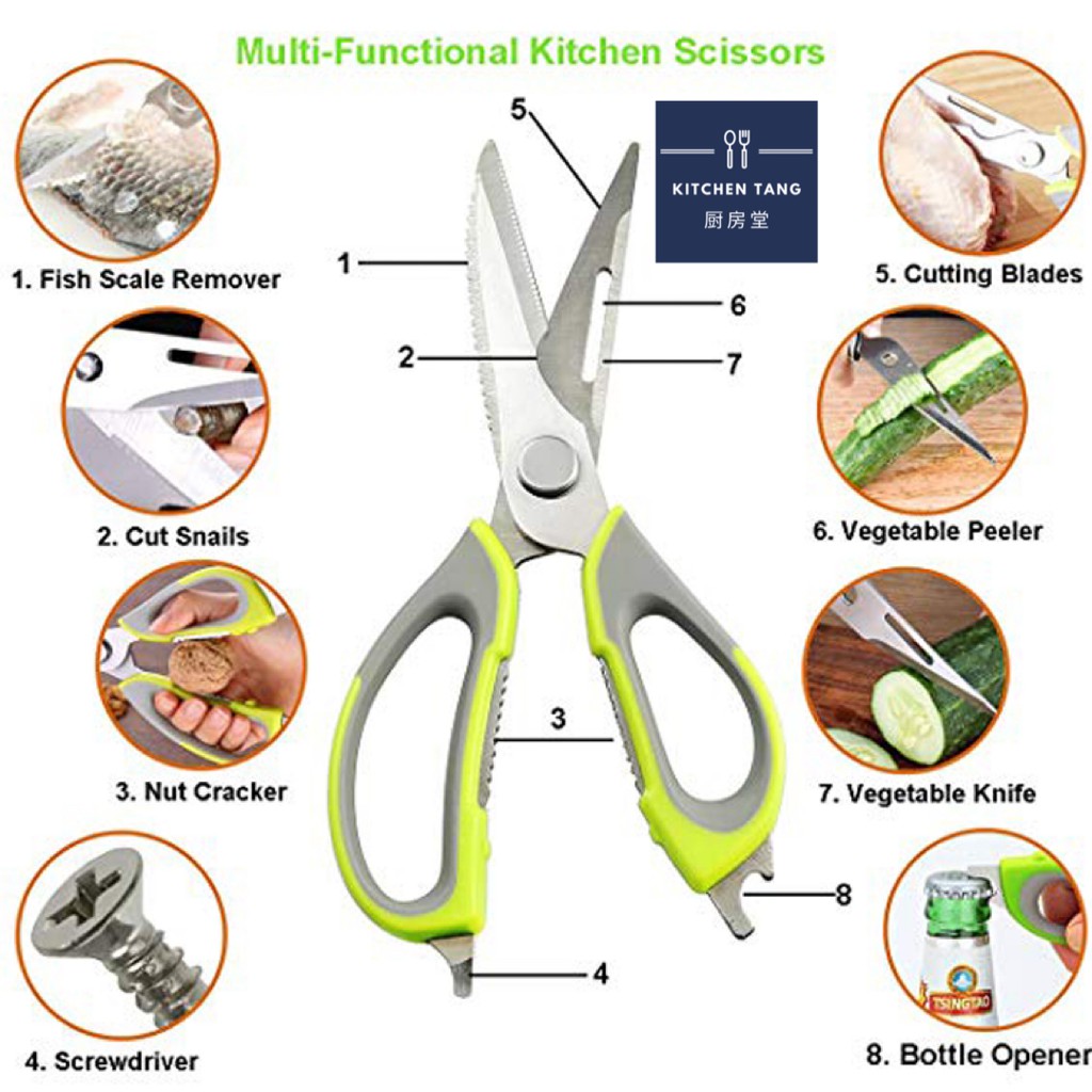 Multifunctional 6 in 1 Kitchen Scissors Multipurpose Stainless Steel ...