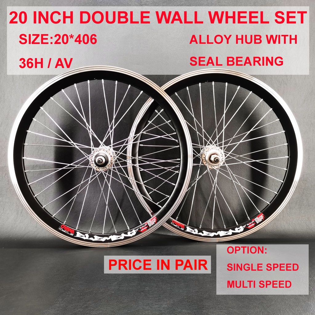 BMX MTB 20 inch Double WAll Wheel Set With Seal Bearing Alloy Hub 36H