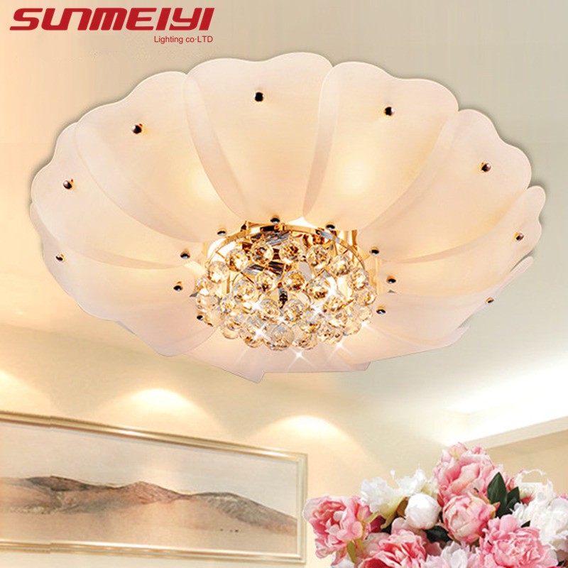 SUNMEIYI Nordic LED Ceiling Lights Gold Crystal Bedroom Lamp Round