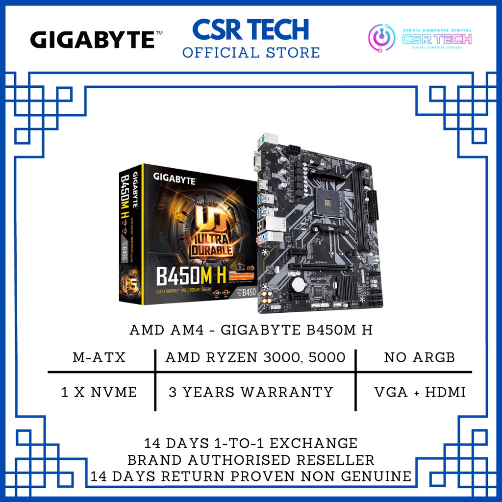 GIGABYTE B450M H AM4 MATX MOTHERBOARD + AMD CPU COMBO ATHLON RYZEN 3 5 7 Shopee Malaysia