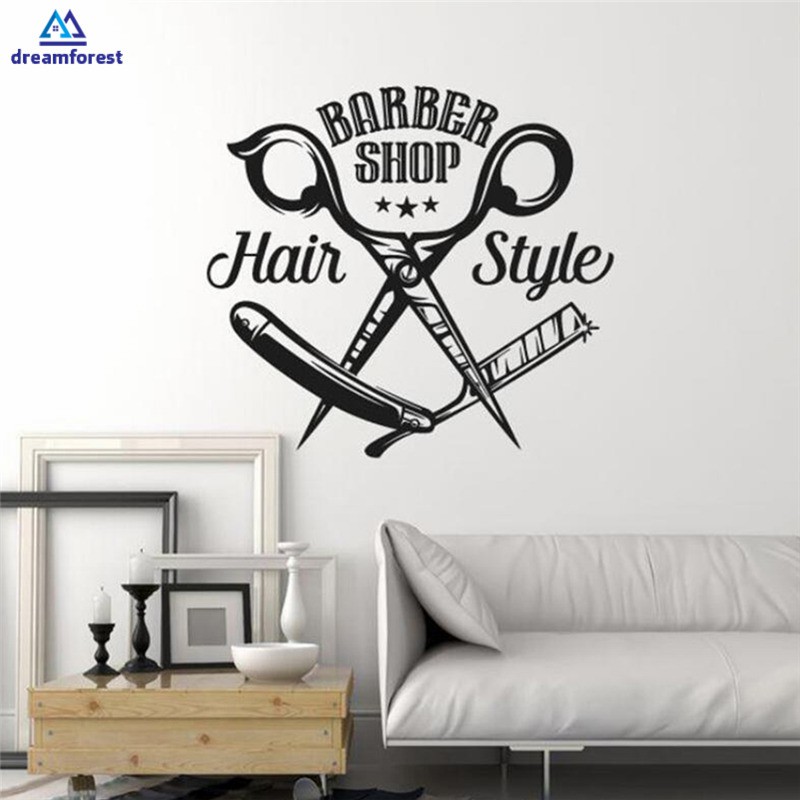 DF Funny Barber Stickers PVC Wall Decals Barber Wall Decal Wallpaper ...