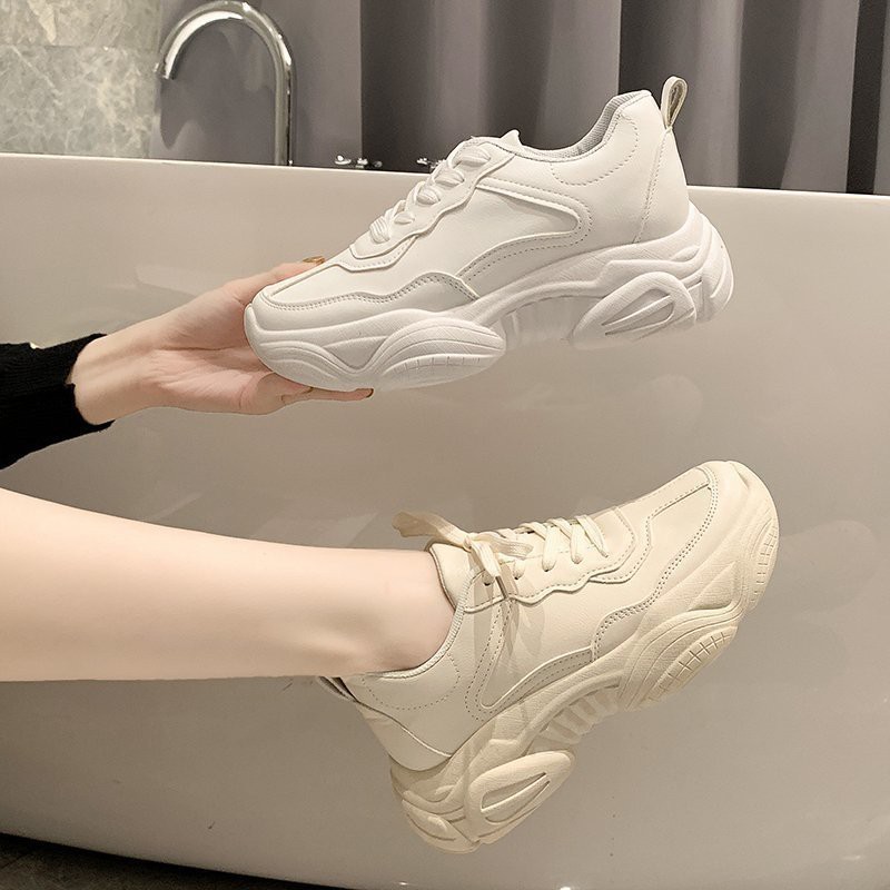 Korean Sport Sneakers White Women Shoes Soft Low Tops Lace-up Leather ...