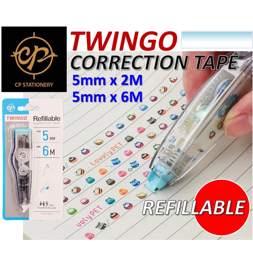CP Stationery Twingo Correction tape 5mm x 6m / 2m and Tape Refill