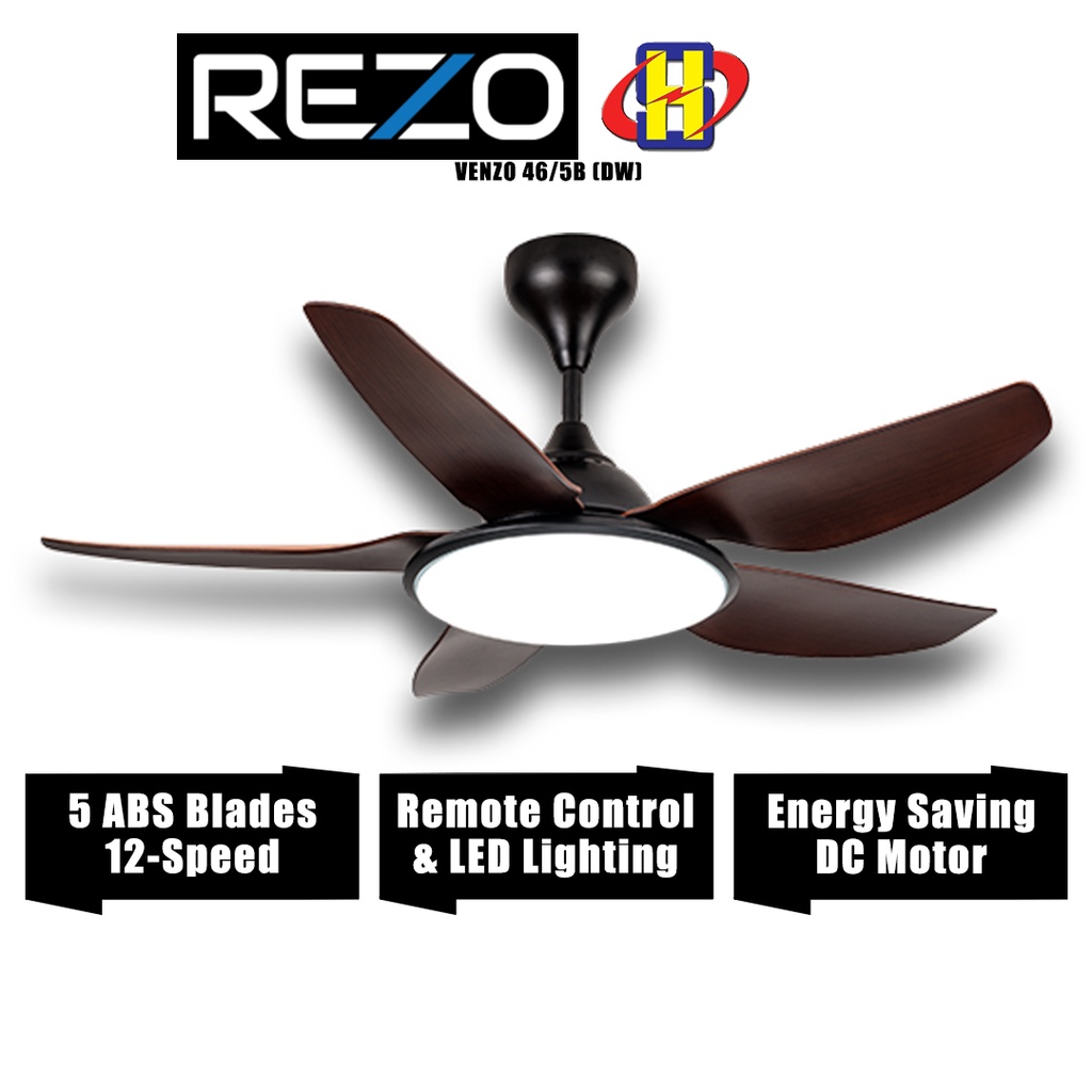 Rezo Ceiling Fan (46 Inch/Dark Wood) Remote Control LED Lighting 12