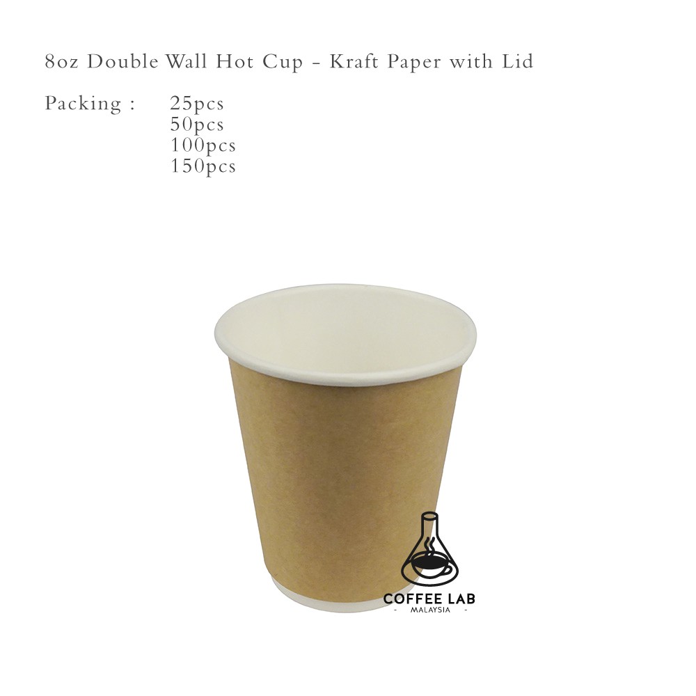 8oz Disposable Take Away Double Wall Kraft Paper Coffee Cup with Lid ...