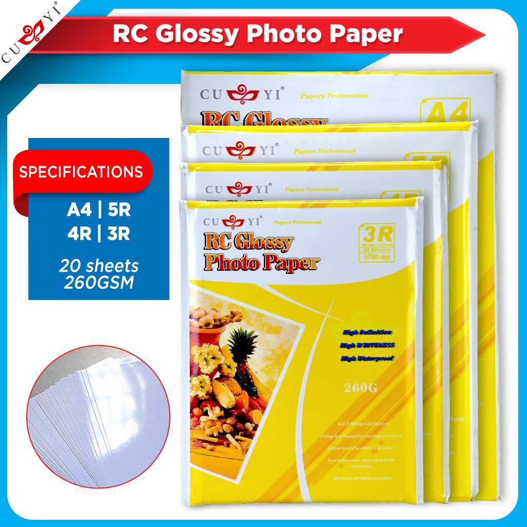 CUYI RC High Glossy Photo Paper 260GSM (20 Sheets Per Pack) A4 / 5R ...