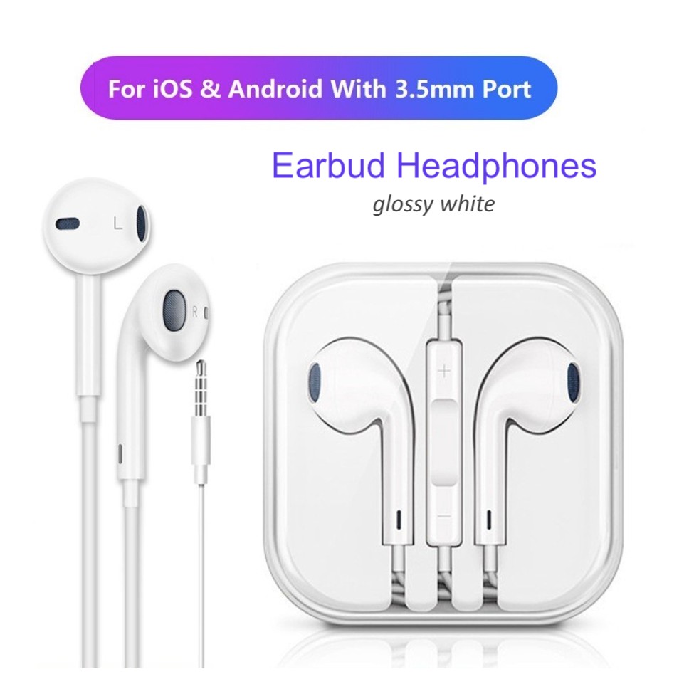 [[Ready Stock Malaysia]] Glossy White Earbud Earphones with Mic 3.5mm