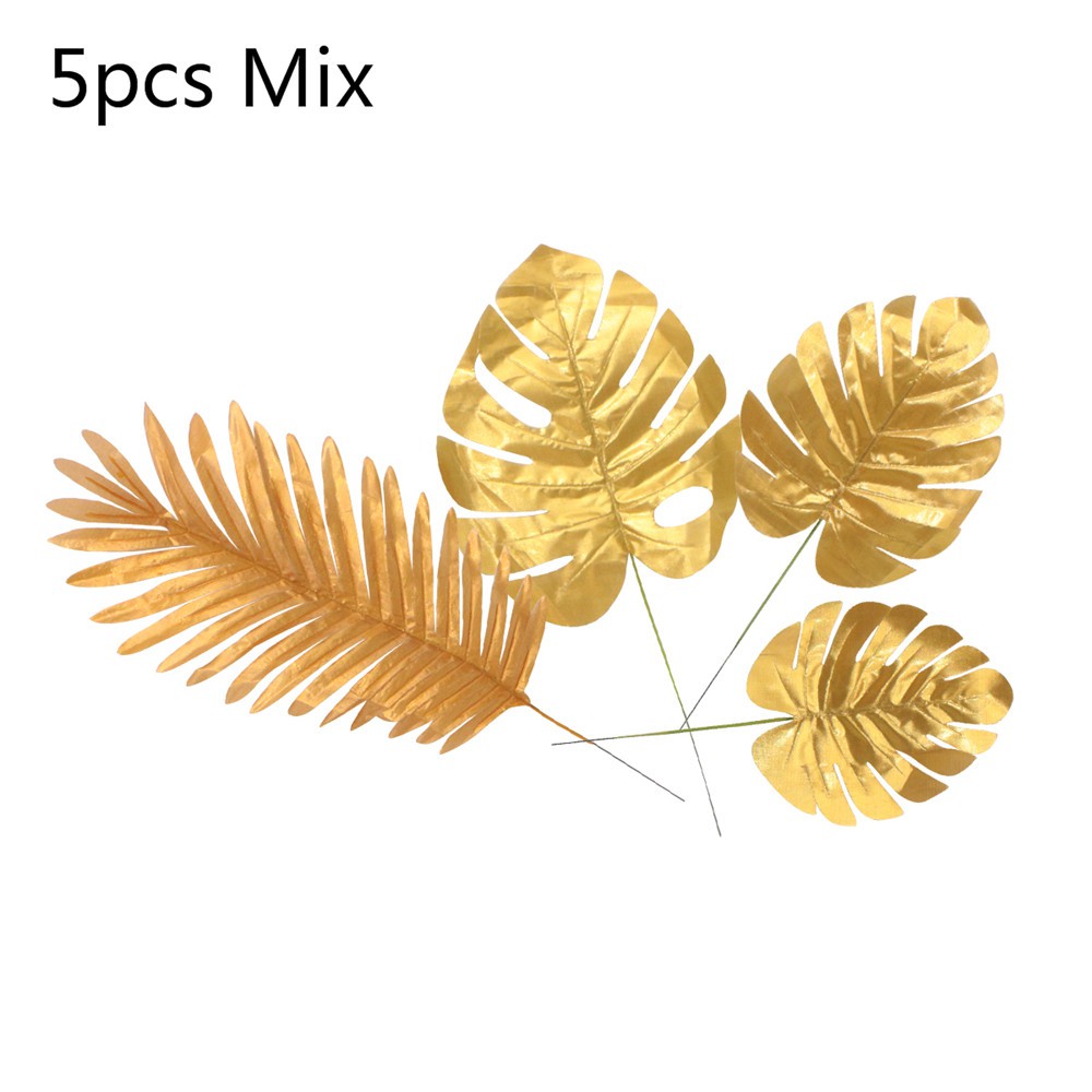 5pcs Fake Leaves Gold Plastic Artificial leaf Palm leaves Island Style