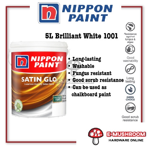 5L Nippon Paint Satin Glo 1001 Brilliant White Shopee Malaysia