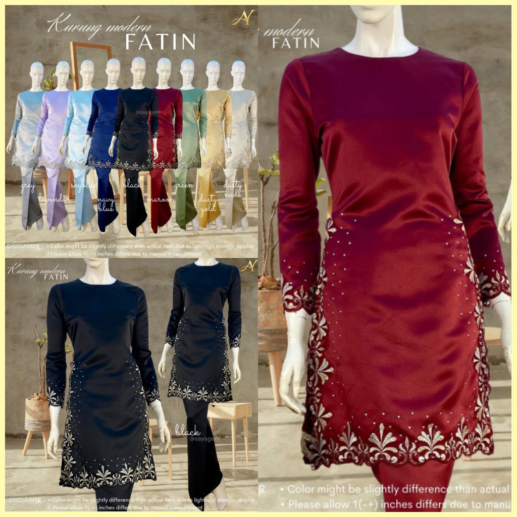 Kurung Modern Fatin Kurung Satin Baju Kurung Pahang Baju Tunang Baju Muslimah Baju Raya 2022 Kurung konvo Wedding Dress Shopee Malaysia