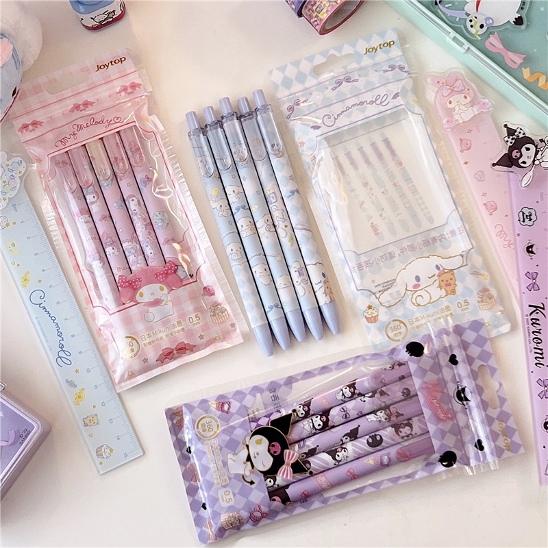 5pcs/pack 0.5mm Sanrio Press Gel Pen Cute Kuromi Melody Cartoon Black ...