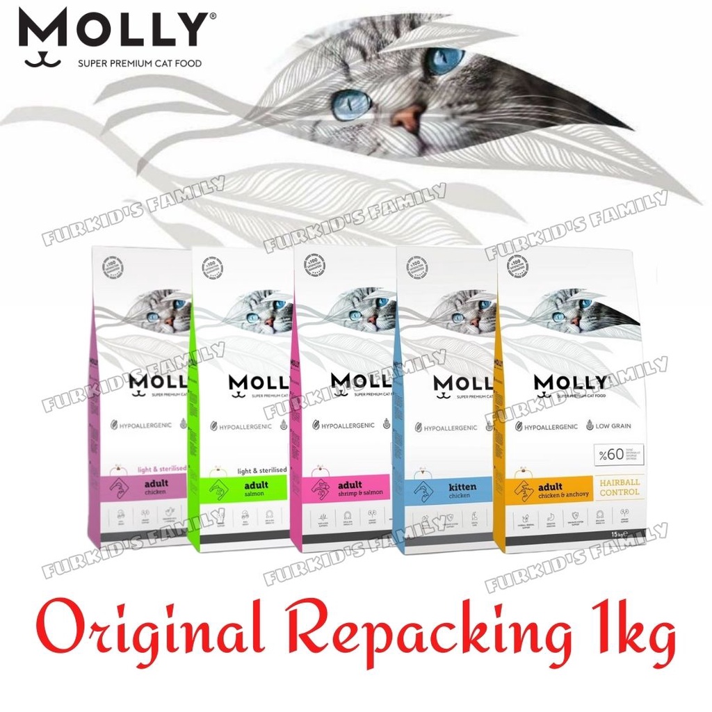 Molly Super Premium Cat Food For Adult & Kitten (Repacking 500g / 1kg ...